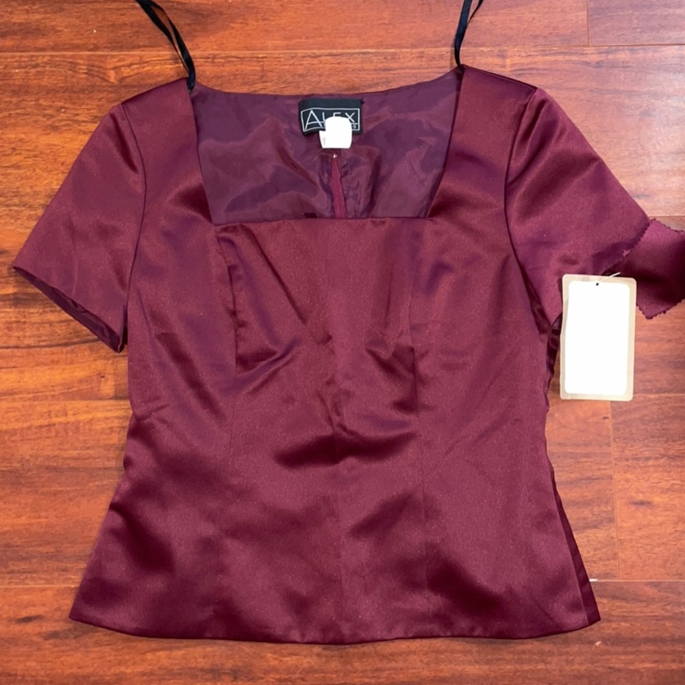 Alex Evenings Women's Deep Red Satin Blouse
